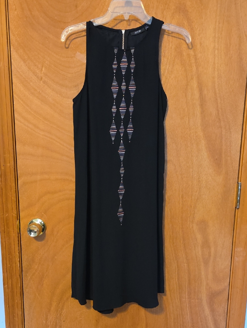 Apt. 9 Black Sleeveless Mini Dress with Vertical Striped Embroidery